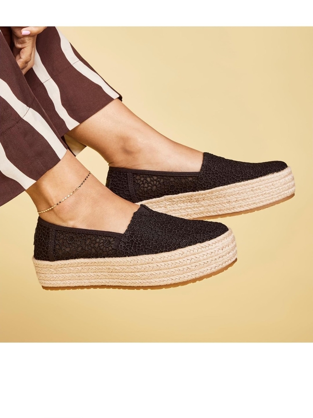 Toms Black Crochet Platform Espadrille Slip-Ons